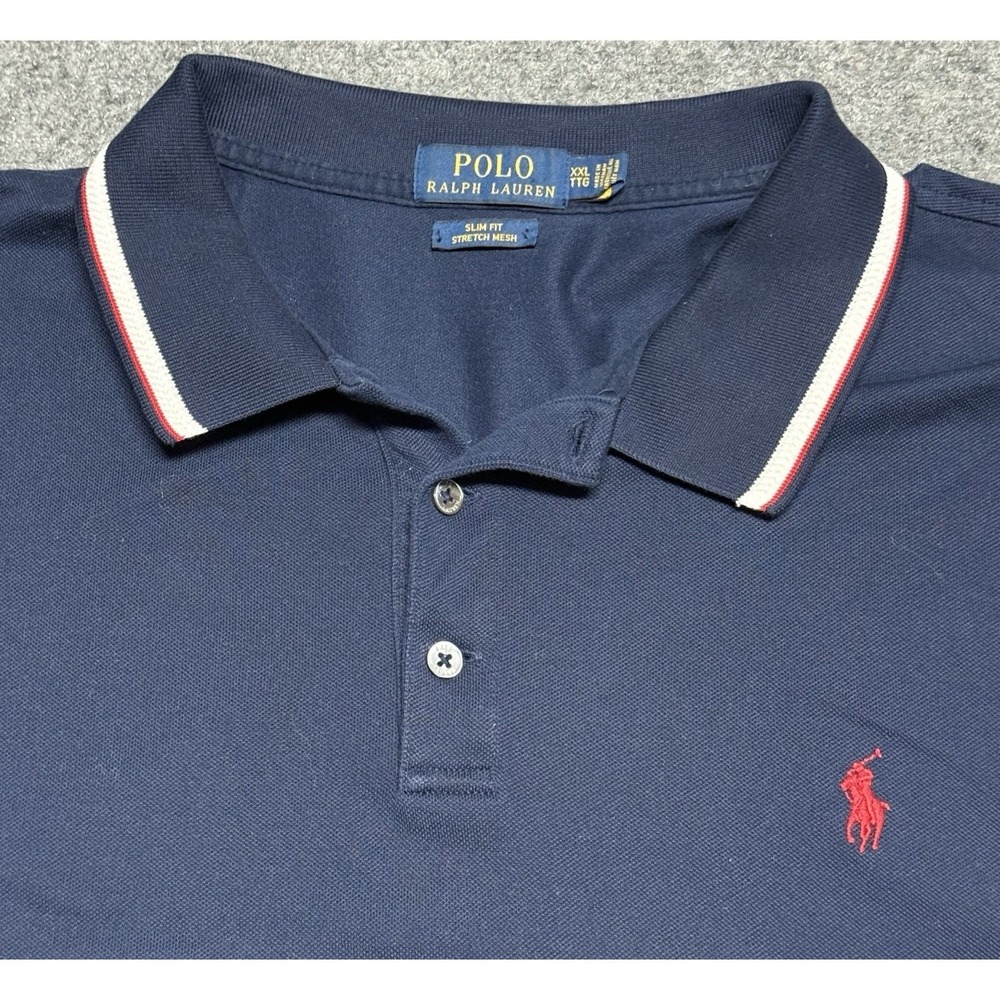 Ralph Lauren Shirt Mens XXL Blue Red White Collar Slim Fit Stretch Mesh